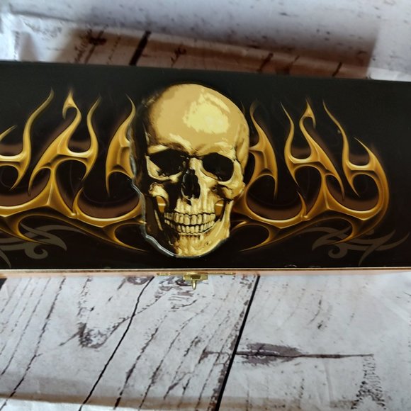 Skull And Fire Wooden Cedar Box - Picture 3 of 10